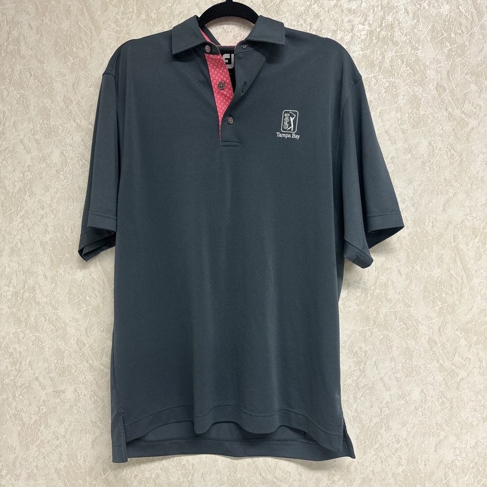 Footjoy Golf Polo Mens Medium Grey Stretch Athletic‎ Wicking Tampa Bay